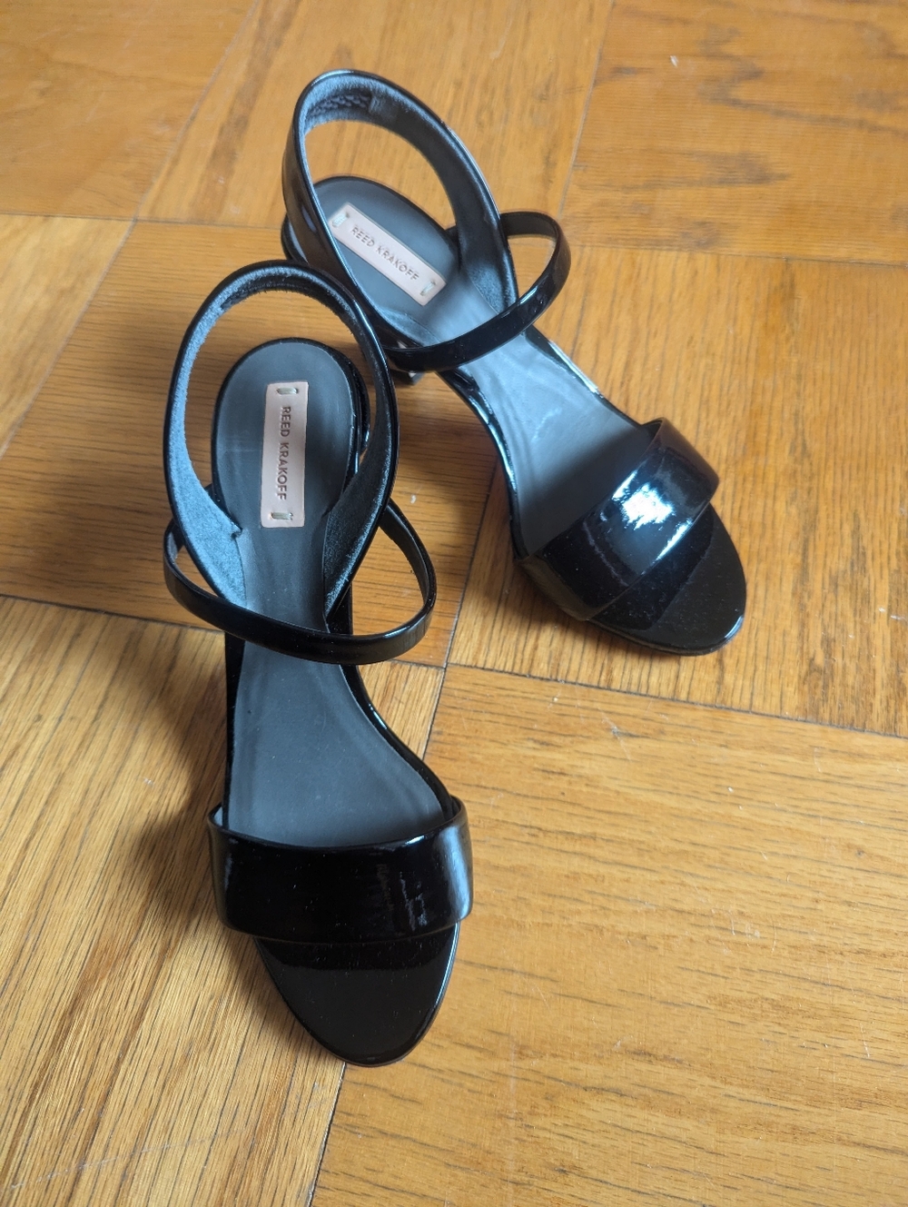 Reed Krakoff black patent leather slingback high heel sandals 37.5 NIB